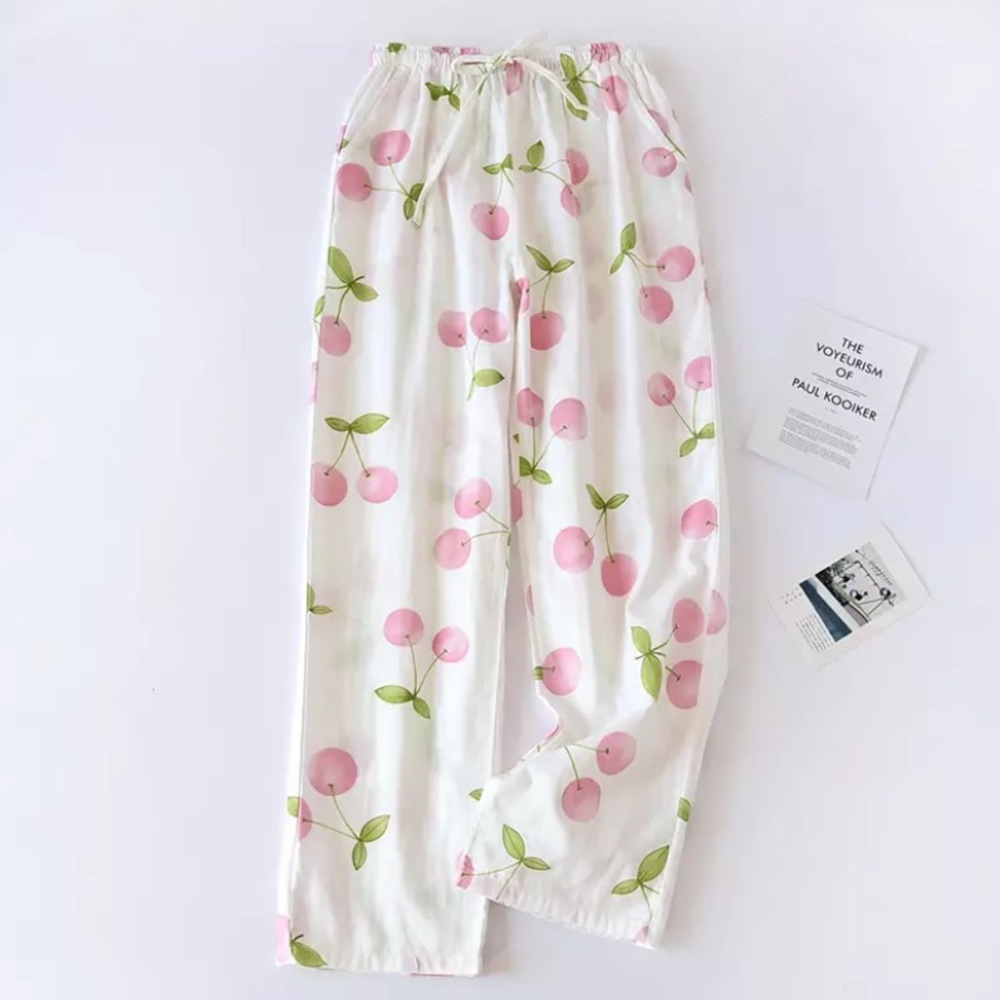 100% Gauze Cotton Pajama Pants Cherries